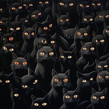 Zeichnung - viele Katzenaugen schauen, Katze