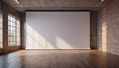 large smart room concept, a blank large projection screen on the wall background