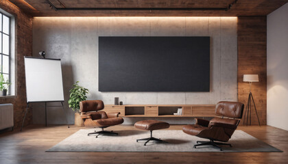 large smart room concept, a blank black picture frame on the wall background