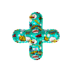 3D Helium Balloon Plus + Sign/Symbol with Action Comic Cartoon words Colorful Texture