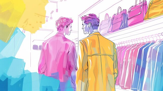 Personal Shoppers Choosing Bold Pastel Outfits for High-Profile Client Generative AI