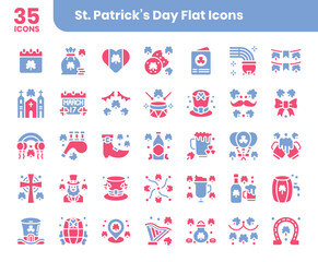 St Patrick's Day Flat two color Icons Set