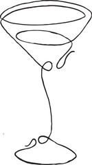 Cocktail glasses champagne wine drawing in flat line style lineart vector