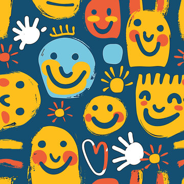 Abstract shapes, smiling faces, vector graphic, © pascal