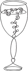 Cocktail glasses champagne wine drawing in flat line style lineart vector