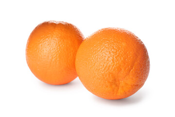 Delicious fresh ripe oranges on white background