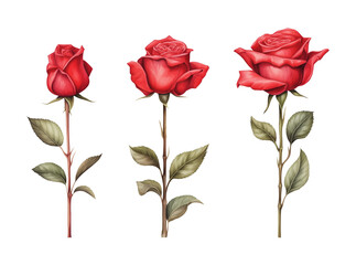 Rose Set Illustration Style Isolated on Transparent Background
