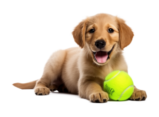 Dog Playing With Tennis Ball Isolated on Transparent Background