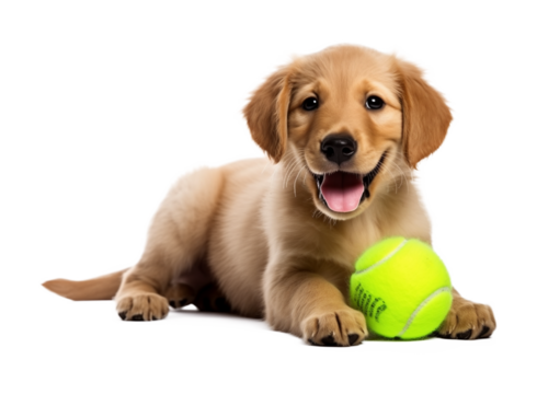 Dog Playing With Tennis Ball Isolated on Transparent Background
