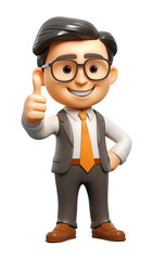 Businessman Thumbs Up 3D Cartoon Character Isolated on Transparent Background
