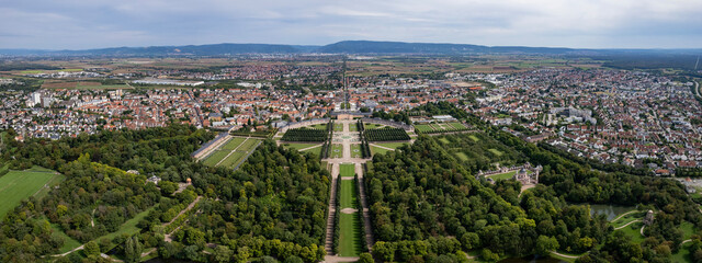 Aerial of the city Schwetzingen in Germany on a sunny summer day	