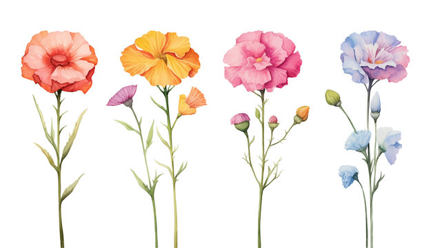Flower Set Watercolor Style Isolated on Transparent Background
