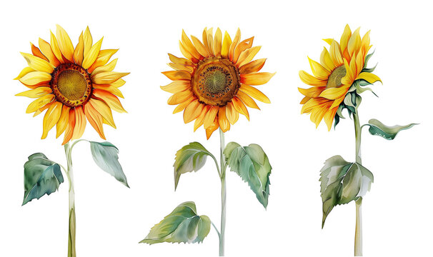 Sunflower Set Watercolor Style Isolated on Transparent Background
