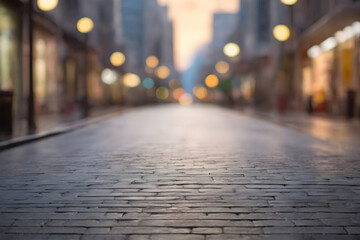 Empty road with footpath street at the urban city blurred bokeh background.