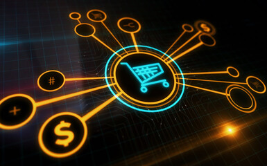 Obraz premium Shopping cart online retail symbol digital concept 3d illustration