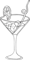 Continuous one line drawing cocktail line art vector illustration