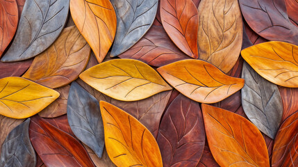 Artistic Wooden Wall Panel Featuring Stylized Leaves, Modern Decorative Design with Diverse Natural...