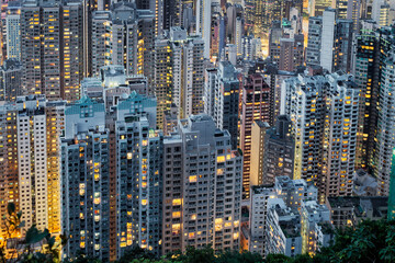 Top view of density Hong Kong city center at night