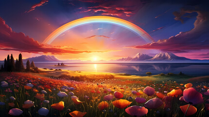 Abstract rainbow in the sky, rainbow illustration - obrazy, fototapety, plakaty