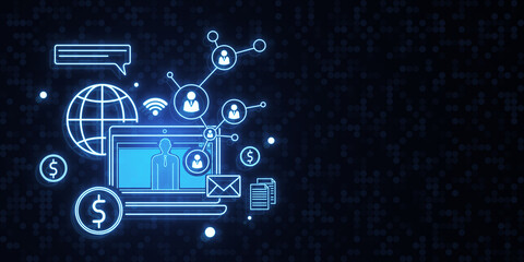 Creative SEO hologram on blurry dark background with mock up place. Process of work, community, customers, target goal to achieve, planning data, search analysis report concept. 3D Rendering.