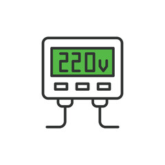 Inverter 12 - 220 V icon in line design, green. Inverter, 12V, 220V, Power, DC, AC, Voltage, Converter isolated on white background vector. Inverter 12 - 220 V editable stroke icon.