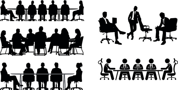 Business meeting on a table, Silhouettes of corporate office figures, group of businessmen meeting in a boardroom, discussing strategies with professional directors, shareholders, senior executives