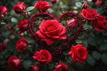 a rose bush with a heart thorn made with generative ai