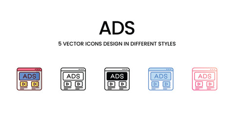 Ads Icons set. Suitable for Web Page, Mobile App, UI, UX and GUI design, vector stock illustration