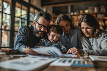 Professional financial advisor illustrating wealth growth strategies to multi-generational family - obrazy, fototapety, plakaty