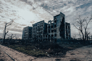 destroyed and burned houses in the city Russia Ukraine war