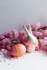 Easter card design. bouquet of tulips and Easter eggs	