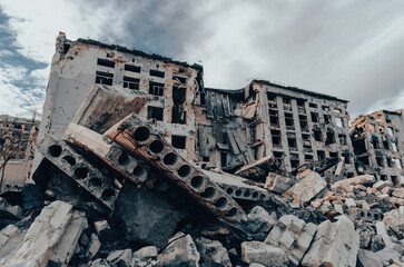 destroyed and burned houses in the city Russia Ukraine war