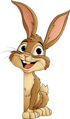 The Easter bunny or other fun rabbit cartoon character peeking around sign illustration
