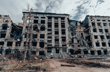 destroyed and burned houses in the city Russia Ukraine war