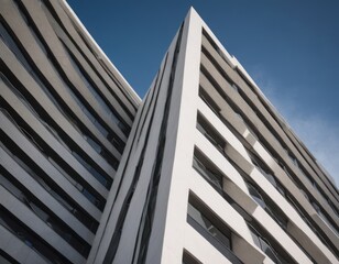 Modern building with wavy futuristic design, low angle view of abstract curve lines and sky