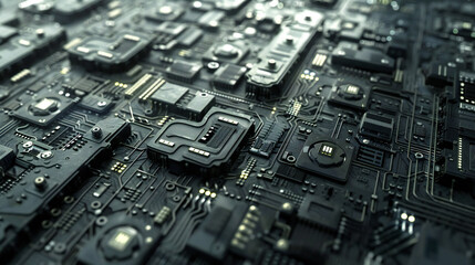 Fototapeta premium Visualization of Mother Board CPU Processor Starting Digitalization Process and Information Computing, with led glowing on the board.