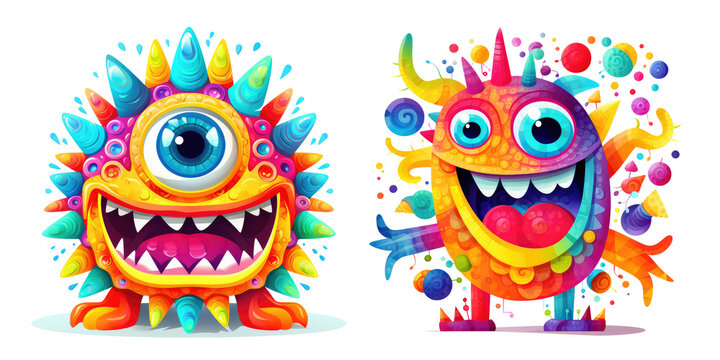 Fun abstraction happy monster very bright, Isolated Transparent Background Images, PNG