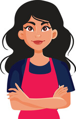 Restaurant Worker Standing with the Arms Crossed Vector Character. Cheerful waitress welcoming clients with a smile 
