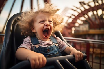 The baby is screaming in Amusement parks . Concept Amusement Parks, Baby Photography, Expressive Emotions, Candid Moments