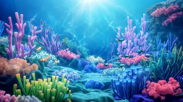 Tropical coral reef with fish. Seamless looping time-lapse 4k video animation background