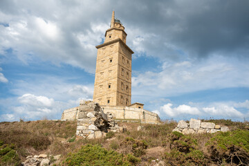 Tower of Hercules lighthouse in A Coruna in Spain on the Spanish North Atlantic coast (Costa da Morte)