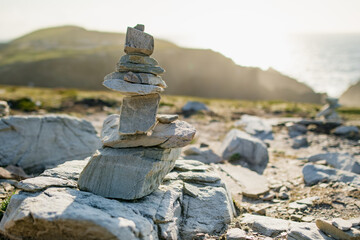 Stones stacks at Malin Head, Ireland's northernmost point, Wild Atlantic Way, spectacular coastal...