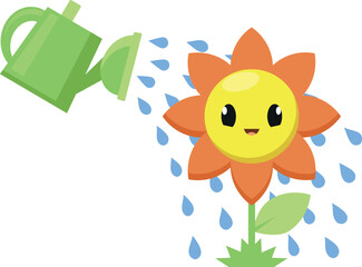 Cute flower and watering can vector illustration