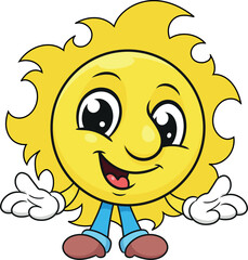 Cute smiling cartoon sun on white background