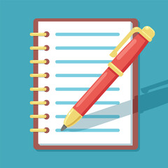 Empty notebook and pen flat vector icon