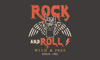  Rock and roll  with Wings vintage t shirt design wing vector artwork for poster, sticker, fashion and others Print-5