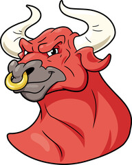 Cartoon illustration of smiling bull head on white background