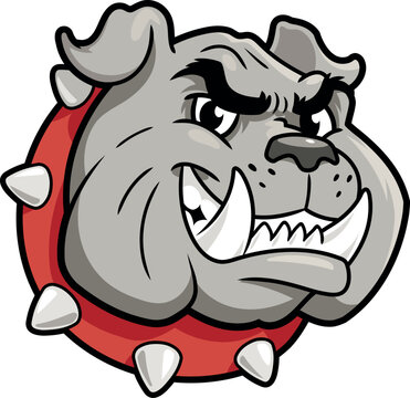 Smiling bulldog head illustration on white background