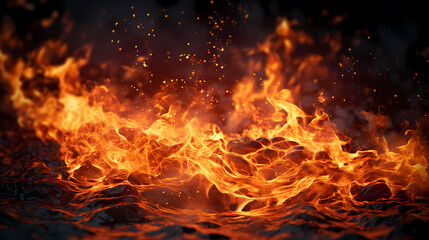 Fototapeta na wymiar Abstract fire background with hot sparks rising from a fire in the night sky