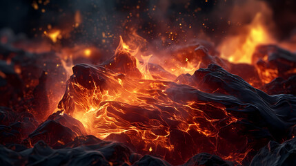 Fototapeta premium Abstract fire background with hot sparks rising from a fire in the night sky